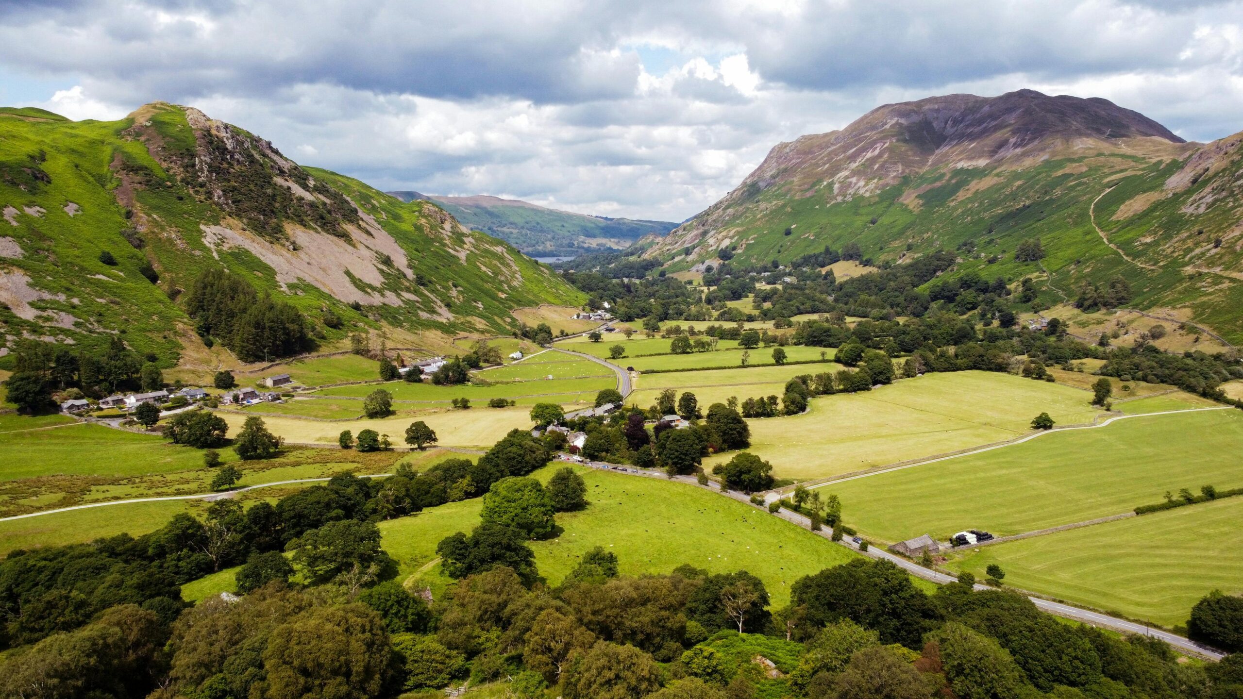 Keswick, England, United Kingdom | Aerial View of Farms and Fields in the Valley